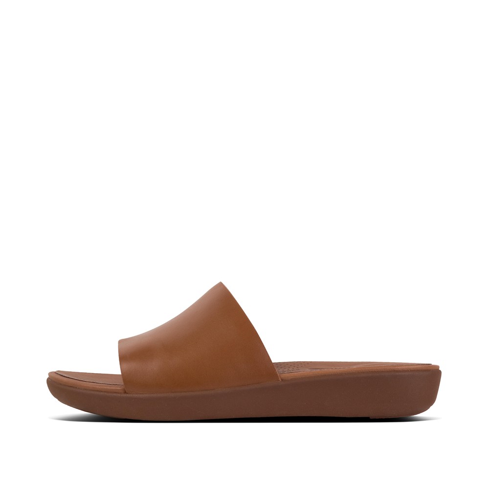 Fitflop Womens Slides Brown - Sola Leather - MN6759302